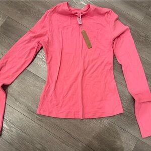 SKIMS COTTON JERSEY LONG SLEEVE T-SHIRT | SUGAR PINK × 1